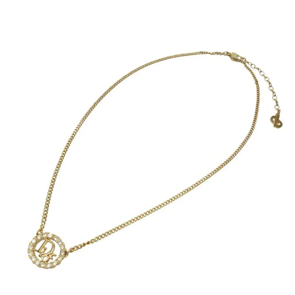 Christian Dior Vintage Logo Oval Necklace Metal Gold 0290 - Picture 2 of 7